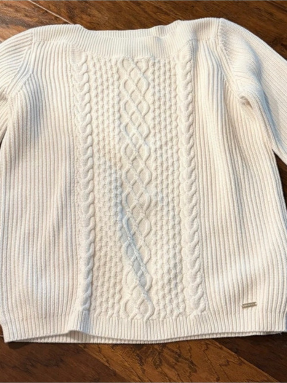 Tommy Hilfiger Cream Cable-Knit Scoop Neck Sweater